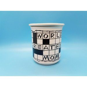 Crossword Puzzle Coffee Mug Tea Cup Worlds Greatest Best Mom Trivet Lid 1988 OTC